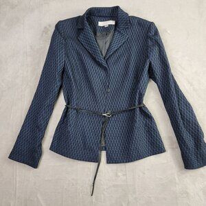 Tahari ASL Black & Blue Geometric Pattern Rope Waist Women's Blazer | Size 4